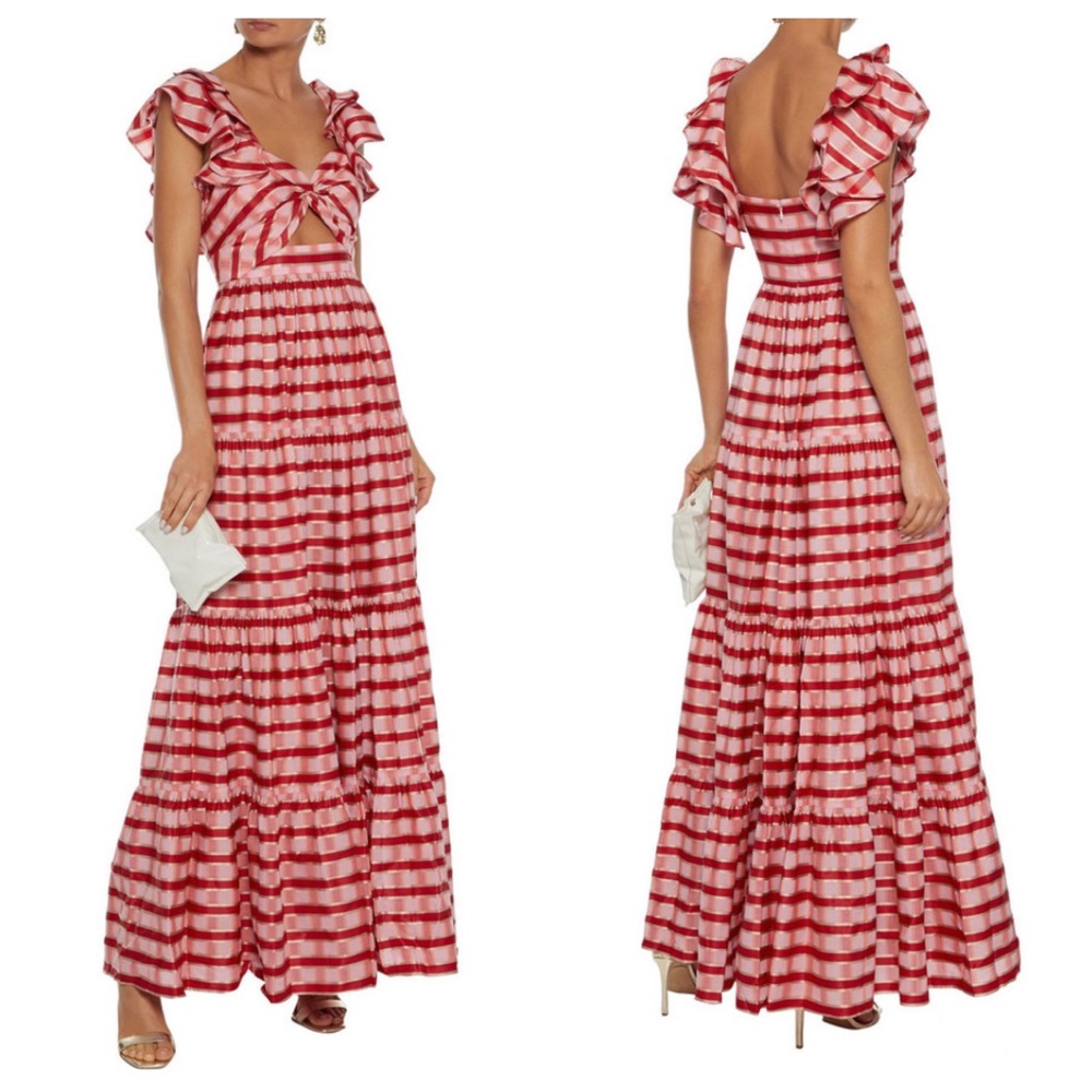 Diane Von Furstenberg Red and White Striped Ruffled Maxi Dress